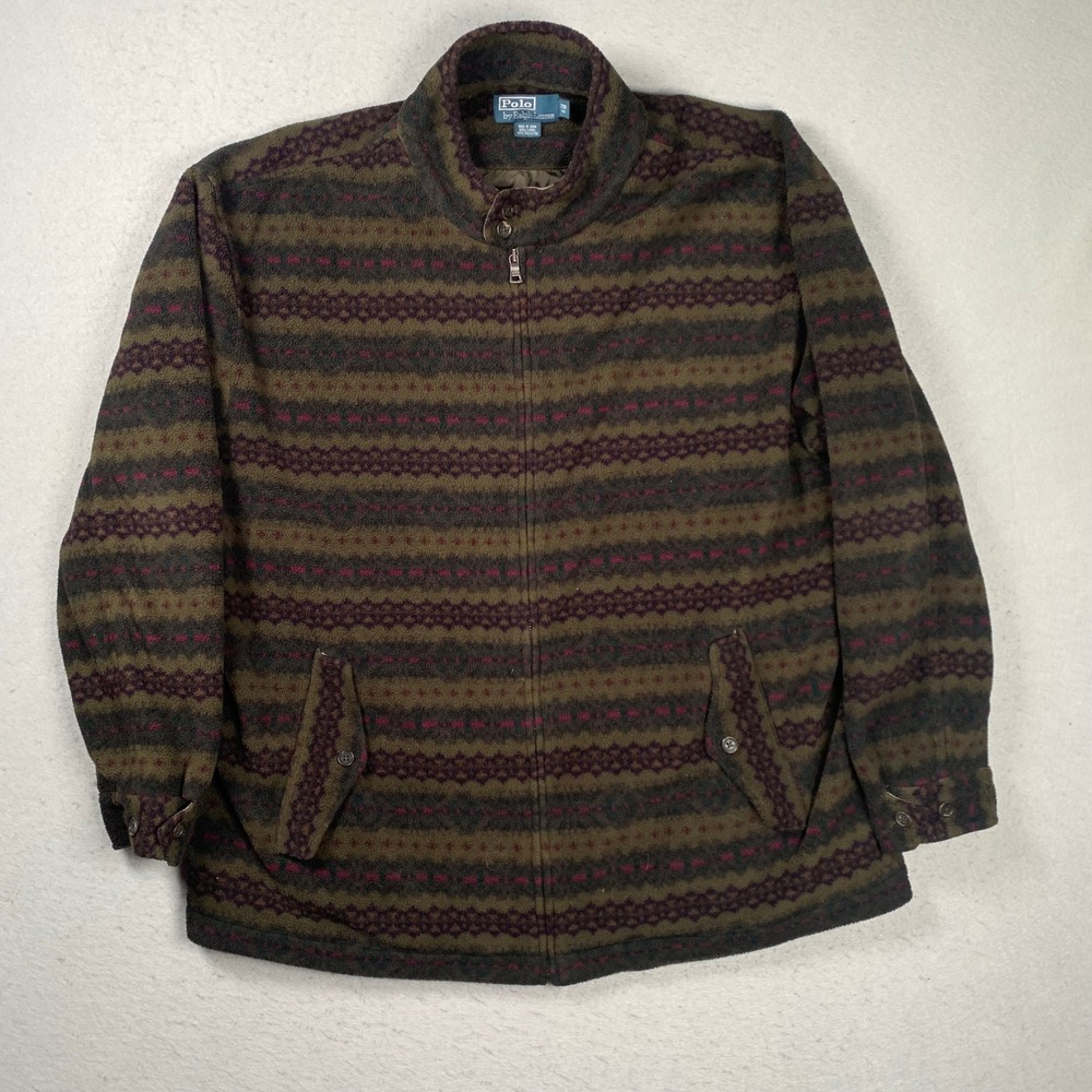 Polo Ralph Lauren Fleece Jacket Mens 2XB Fair Isle Full Zip Aztec Mock Neck